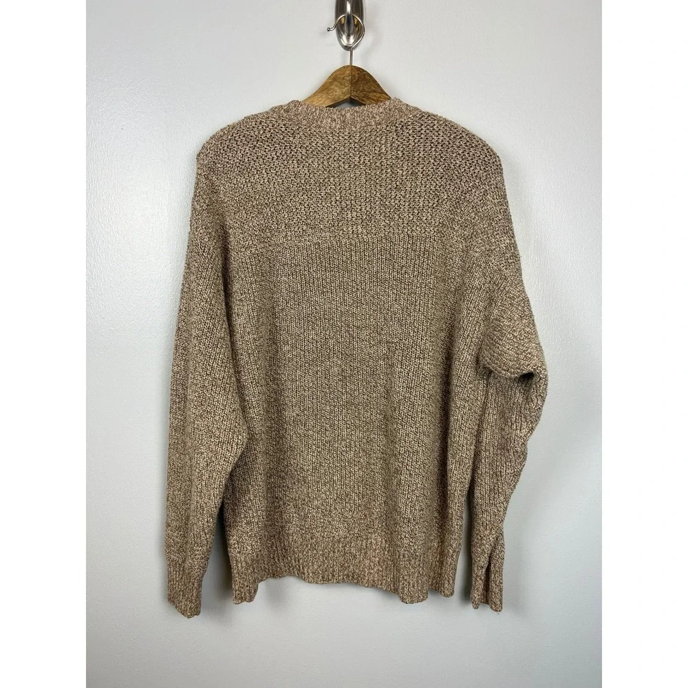 Vintage REDHEAD Sweater Large Tan ‎ Knit Henley Brass Button Pullover Fisherman